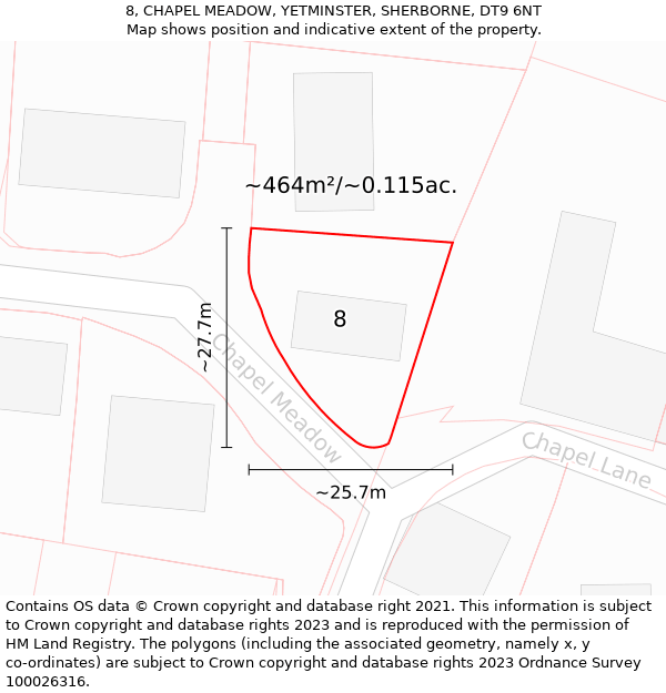 8, CHAPEL MEADOW, YETMINSTER, SHERBORNE, DT9 6NT: Plot and title map