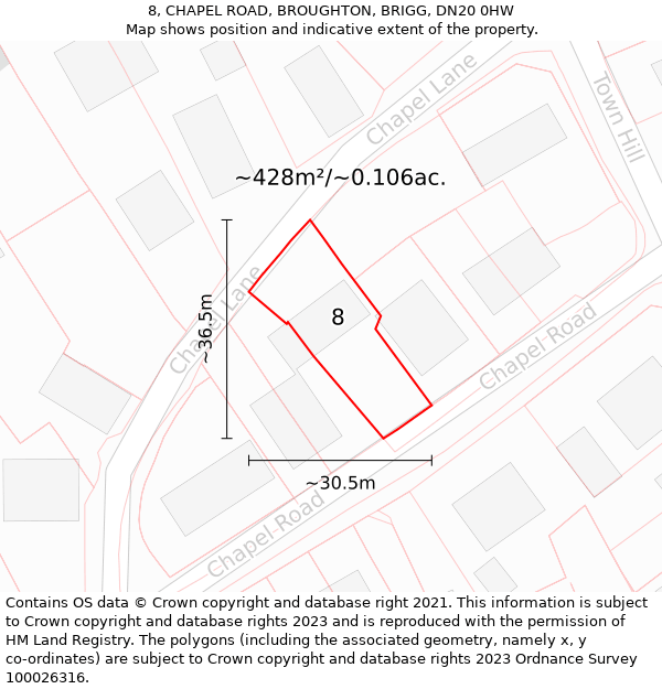 8, CHAPEL ROAD, BROUGHTON, BRIGG, DN20 0HW: Plot and title map