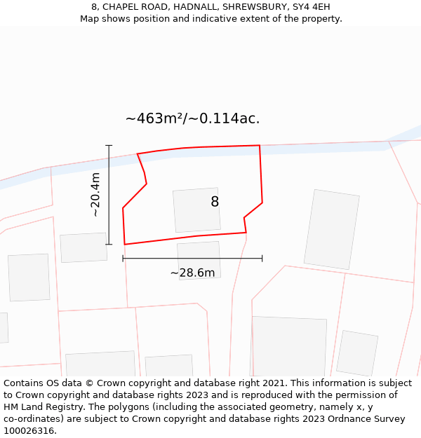 8, CHAPEL ROAD, HADNALL, SHREWSBURY, SY4 4EH: Plot and title map