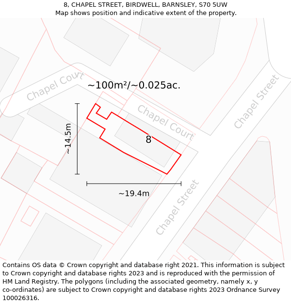 8, CHAPEL STREET, BIRDWELL, BARNSLEY, S70 5UW: Plot and title map