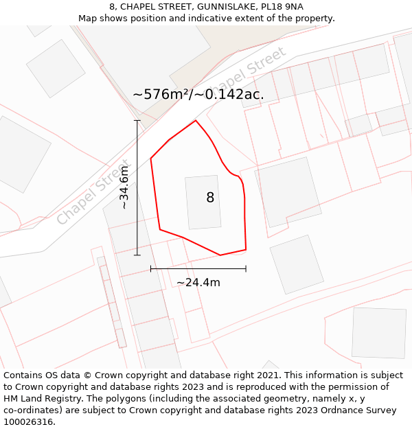 8, CHAPEL STREET, GUNNISLAKE, PL18 9NA: Plot and title map