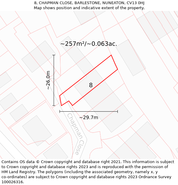 8, CHAPMAN CLOSE, BARLESTONE, NUNEATON, CV13 0HJ: Plot and title map