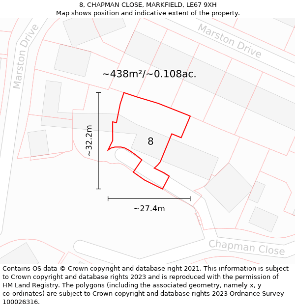 8, CHAPMAN CLOSE, MARKFIELD, LE67 9XH: Plot and title map