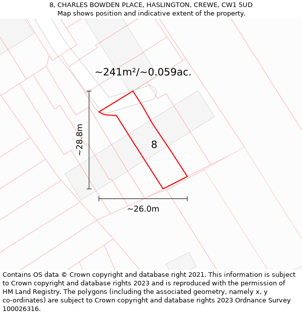 8, CHARLES BOWDEN PLACE, HASLINGTON, CREWE, CW1 5UD: Plot and title map