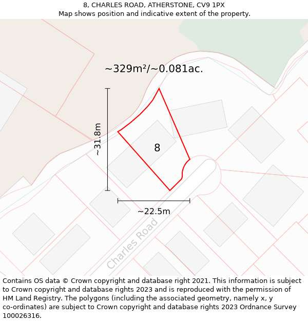 8, CHARLES ROAD, ATHERSTONE, CV9 1PX: Plot and title map