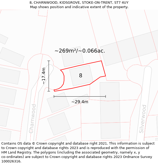 8, CHARNWOOD, KIDSGROVE, STOKE-ON-TRENT, ST7 4UY: Plot and title map