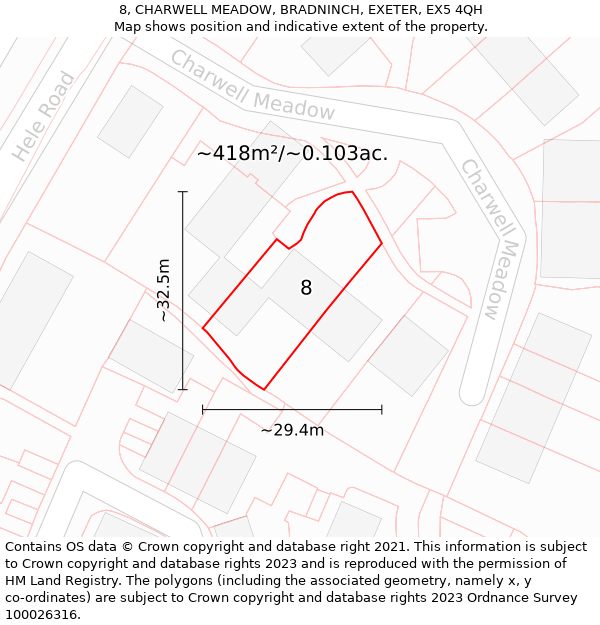 8, CHARWELL MEADOW, BRADNINCH, EXETER, EX5 4QH: Plot and title map