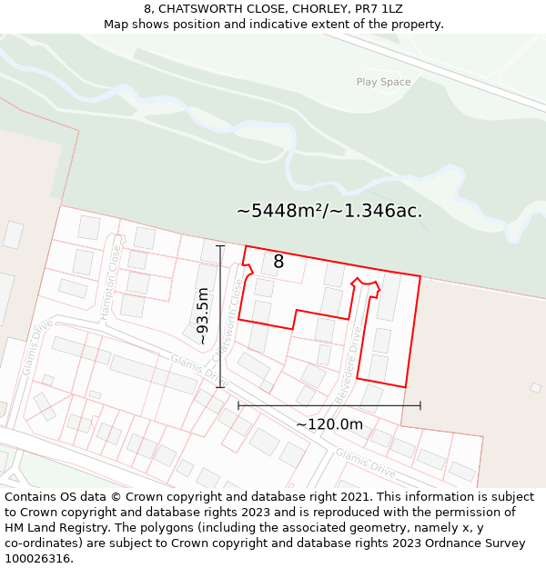 8, CHATSWORTH CLOSE, CHORLEY, PR7 1LZ: Plot and title map