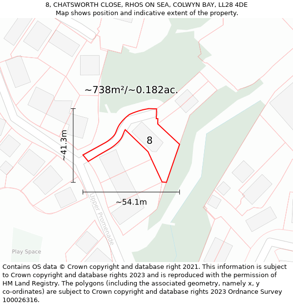 8, CHATSWORTH CLOSE, RHOS ON SEA, COLWYN BAY, LL28 4DE: Plot and title map