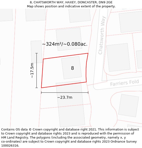 8, CHATSWORTH WAY, HAXEY, DONCASTER, DN9 2GE: Plot and title map