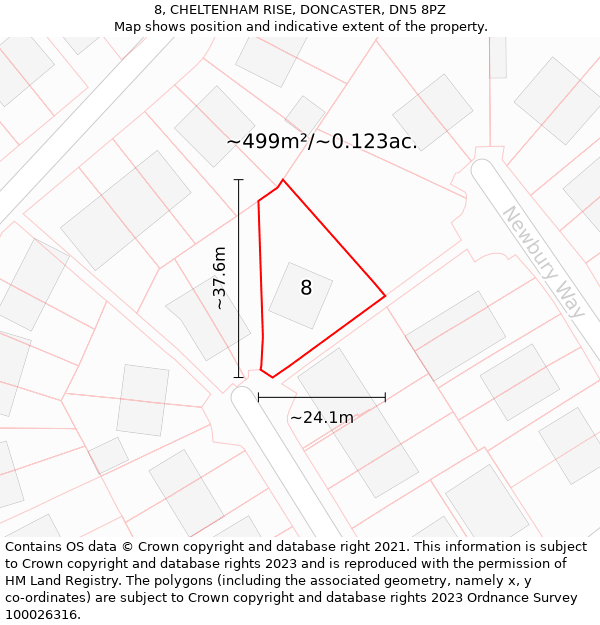 8, CHELTENHAM RISE, DONCASTER, DN5 8PZ: Plot and title map