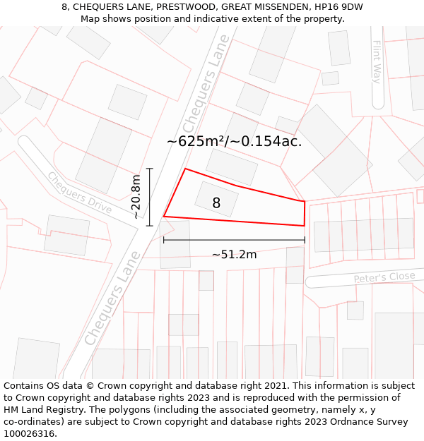 8, CHEQUERS LANE, PRESTWOOD, GREAT MISSENDEN, HP16 9DW: Plot and title map