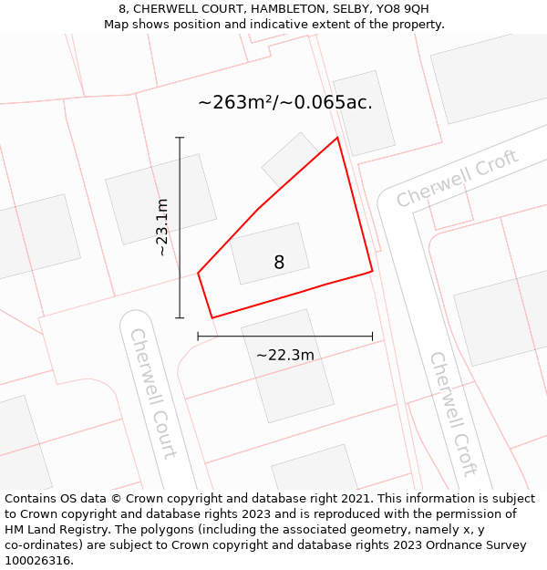 8, CHERWELL COURT, HAMBLETON, SELBY, YO8 9QH: Plot and title map