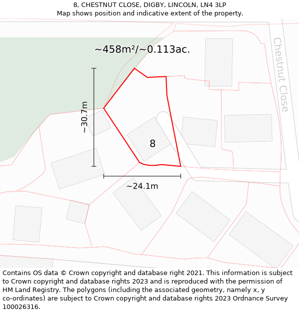 8, CHESTNUT CLOSE, DIGBY, LINCOLN, LN4 3LP: Plot and title map