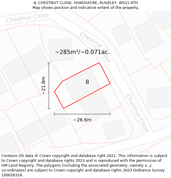 8, CHESTNUT CLOSE, HANDSACRE, RUGELEY, WS15 4TH: Plot and title map