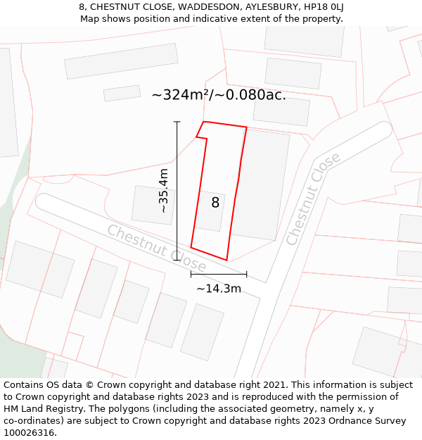 8, CHESTNUT CLOSE, WADDESDON, AYLESBURY, HP18 0LJ: Plot and title map