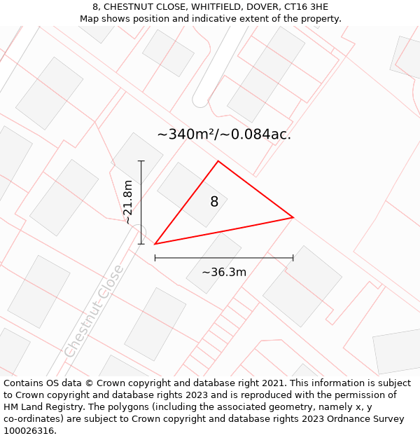 8, CHESTNUT CLOSE, WHITFIELD, DOVER, CT16 3HE: Plot and title map