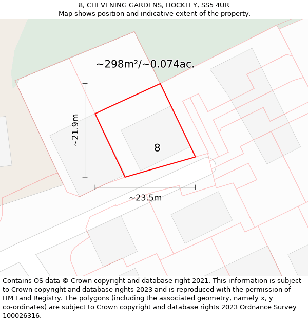 8, CHEVENING GARDENS, HOCKLEY, SS5 4UR: Plot and title map