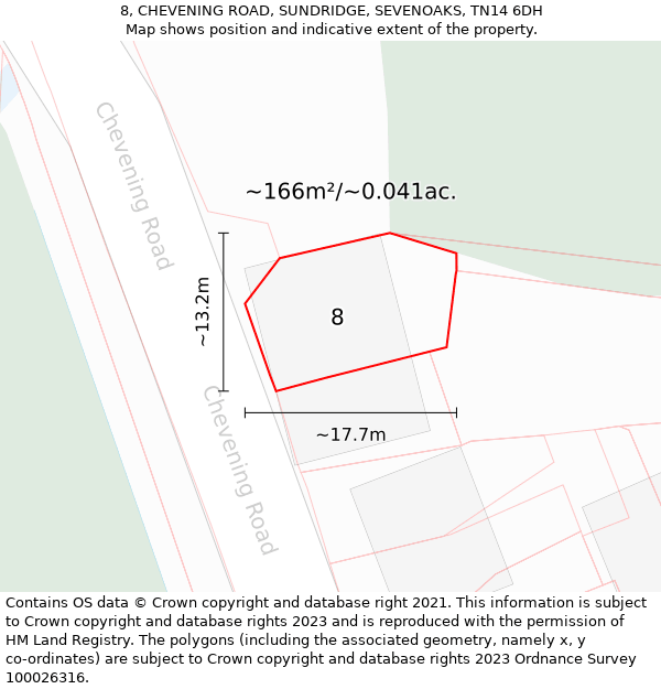 8, CHEVENING ROAD, SUNDRIDGE, SEVENOAKS, TN14 6DH: Plot and title map