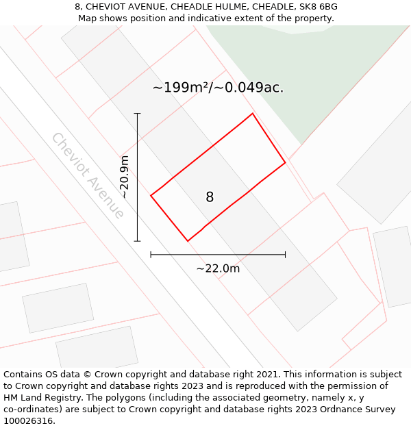 8, CHEVIOT AVENUE, CHEADLE HULME, CHEADLE, SK8 6BG: Plot and title map