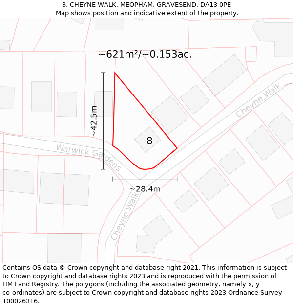 8, CHEYNE WALK, MEOPHAM, GRAVESEND, DA13 0PE: Plot and title map