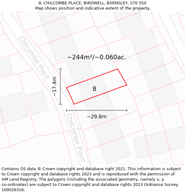 8, CHILCOMBE PLACE, BIRDWELL, BARNSLEY, S70 5SX: Plot and title map