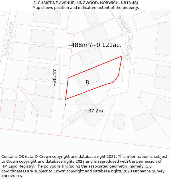 8, CHRISTINE AVENUE, LINGWOOD, NORWICH, NR13 4BJ: Plot and title map