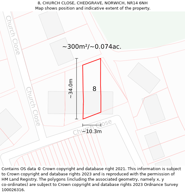 8, CHURCH CLOSE, CHEDGRAVE, NORWICH, NR14 6NH: Plot and title map