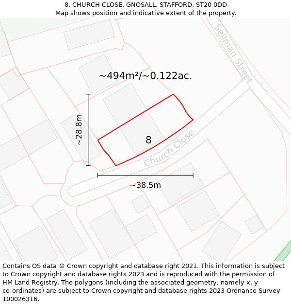 8, CHURCH CLOSE, GNOSALL, STAFFORD, ST20 0DD: Plot and title map