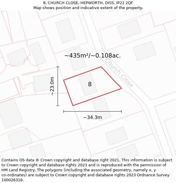 8, CHURCH CLOSE, HEPWORTH, DISS, IP22 2QF: Plot and title map