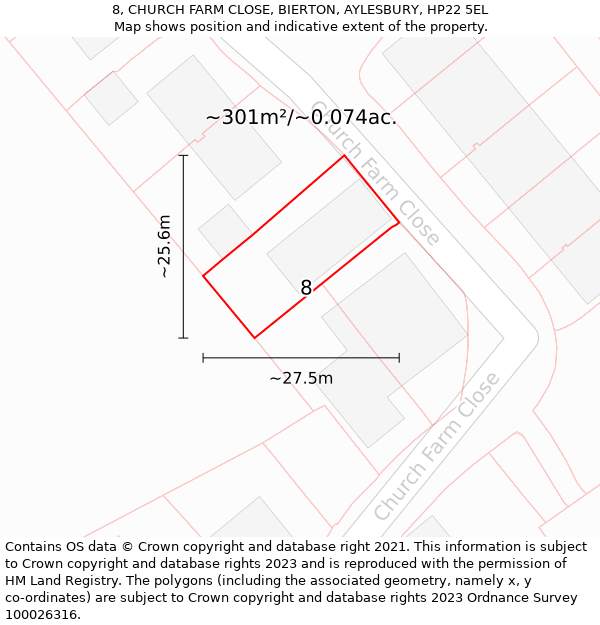 8, CHURCH FARM CLOSE, BIERTON, AYLESBURY, HP22 5EL: Plot and title map