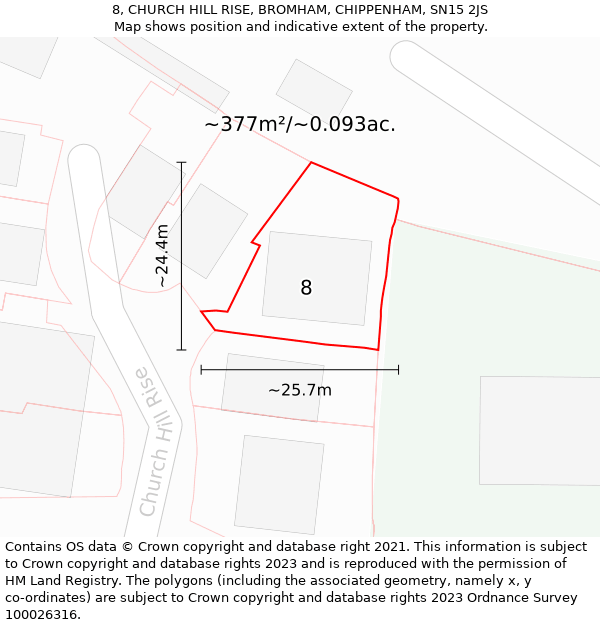 8, CHURCH HILL RISE, BROMHAM, CHIPPENHAM, SN15 2JS: Plot and title map