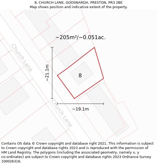 8, CHURCH LANE, GOOSNARGH, PRESTON, PR3 2BE: Plot and title map