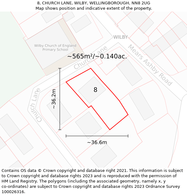 8, CHURCH LANE, WILBY, WELLINGBOROUGH, NN8 2UG: Plot and title map