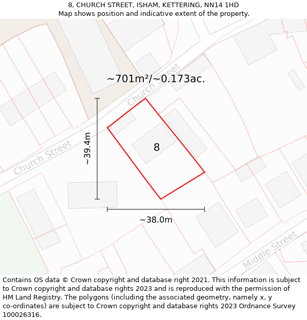 8, CHURCH STREET, ISHAM, KETTERING, NN14 1HD: Plot and title map