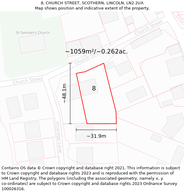 8, CHURCH STREET, SCOTHERN, LINCOLN, LN2 2UA: Plot and title map