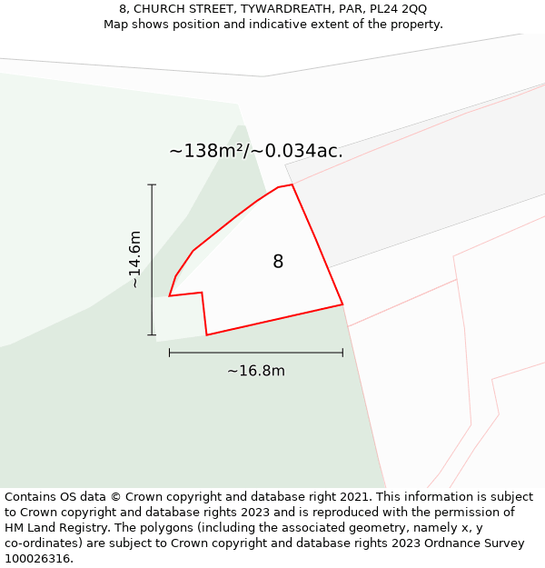 8, CHURCH STREET, TYWARDREATH, PAR, PL24 2QQ: Plot and title map