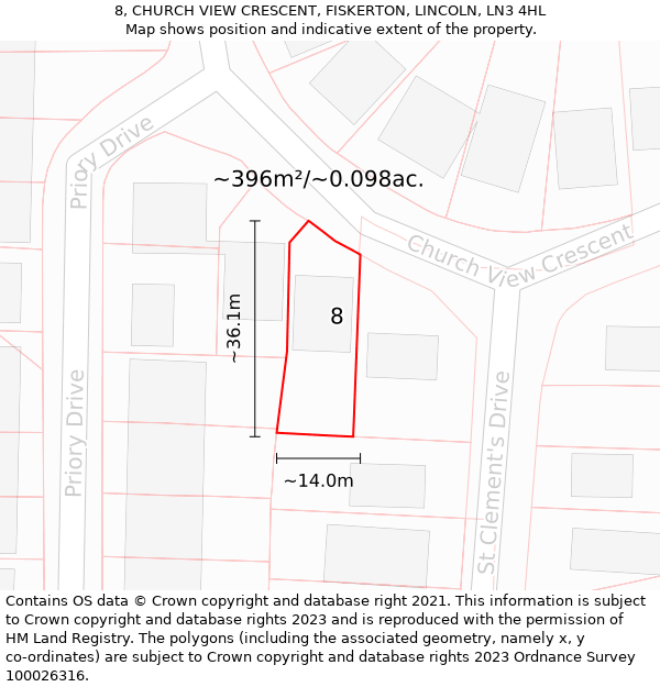 8, CHURCH VIEW CRESCENT, FISKERTON, LINCOLN, LN3 4HL: Plot and title map