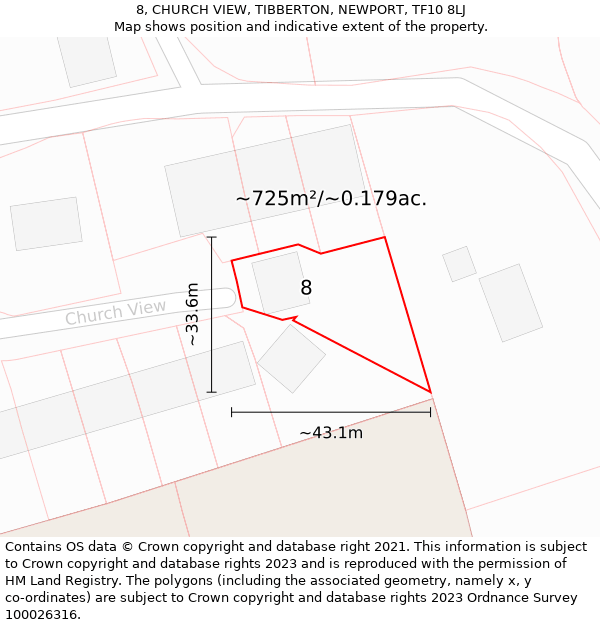 8, CHURCH VIEW, TIBBERTON, NEWPORT, TF10 8LJ: Plot and title map