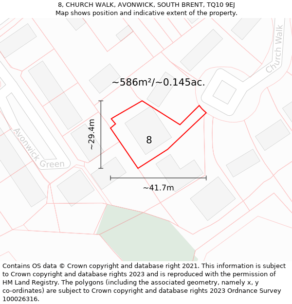 8, CHURCH WALK, AVONWICK, SOUTH BRENT, TQ10 9EJ: Plot and title map