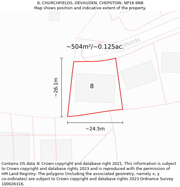 8, CHURCHFIELDS, DEVAUDEN, CHEPSTOW, NP16 6NB: Plot and title map