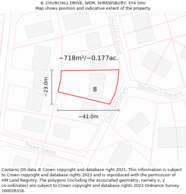 8, CHURCHILL DRIVE, WEM, SHREWSBURY, SY4 5HU: Plot and title map