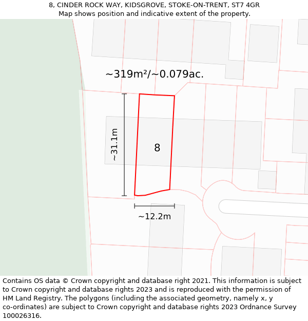 8, CINDER ROCK WAY, KIDSGROVE, STOKE-ON-TRENT, ST7 4GR: Plot and title map