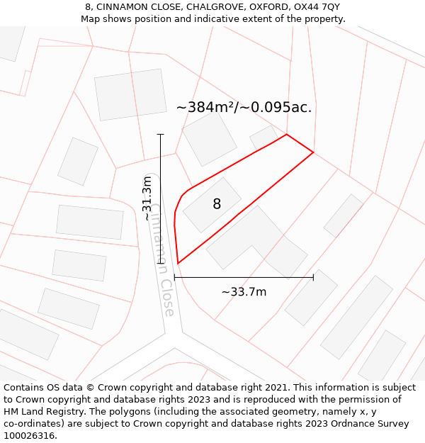 8, CINNAMON CLOSE, CHALGROVE, OXFORD, OX44 7QY: Plot and title map