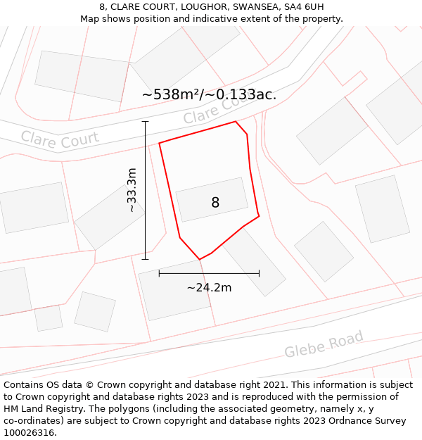 8, CLARE COURT, LOUGHOR, SWANSEA, SA4 6UH: Plot and title map