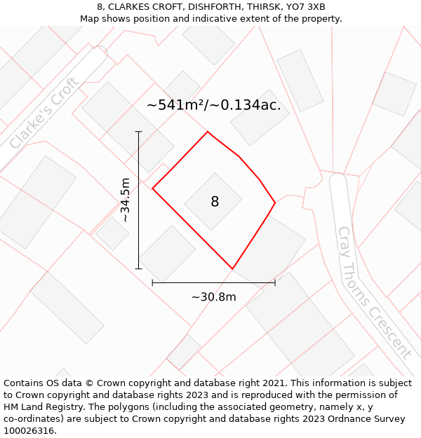 8, CLARKES CROFT, DISHFORTH, THIRSK, YO7 3XB: Plot and title map