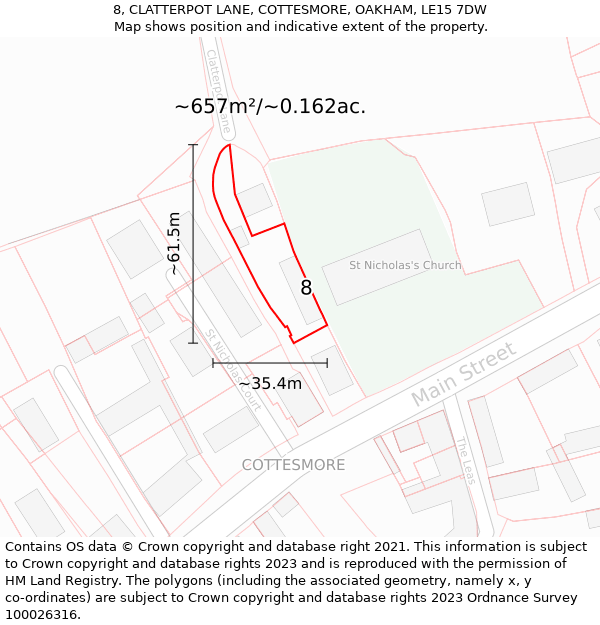 8, CLATTERPOT LANE, COTTESMORE, OAKHAM, LE15 7DW: Plot and title map