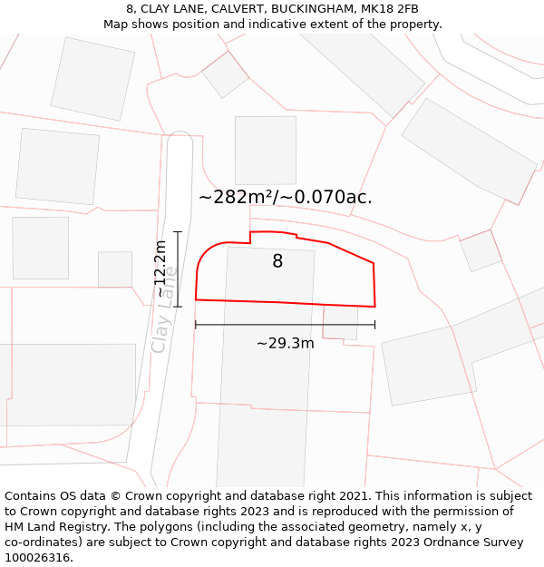 8, CLAY LANE, CALVERT, BUCKINGHAM, MK18 2FB: Plot and title map