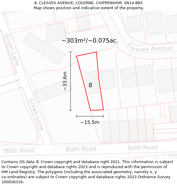 8, CLEAVES AVENUE, COLERNE, CHIPPENHAM, SN14 8BX: Plot and title map