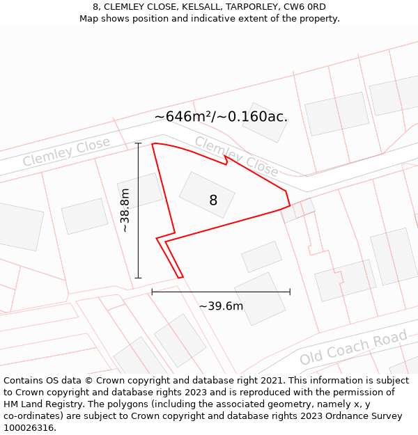 8, CLEMLEY CLOSE, KELSALL, TARPORLEY, CW6 0RD: Plot and title map